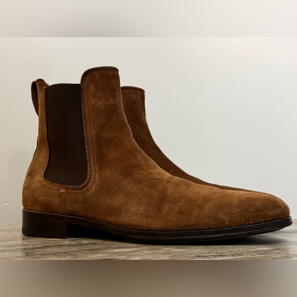 FERRAGAMO BROWN SUEDE CHELSEA BOOTS 11 / US 12 MADE IN ITALY ANKLE $1200 PULL ON